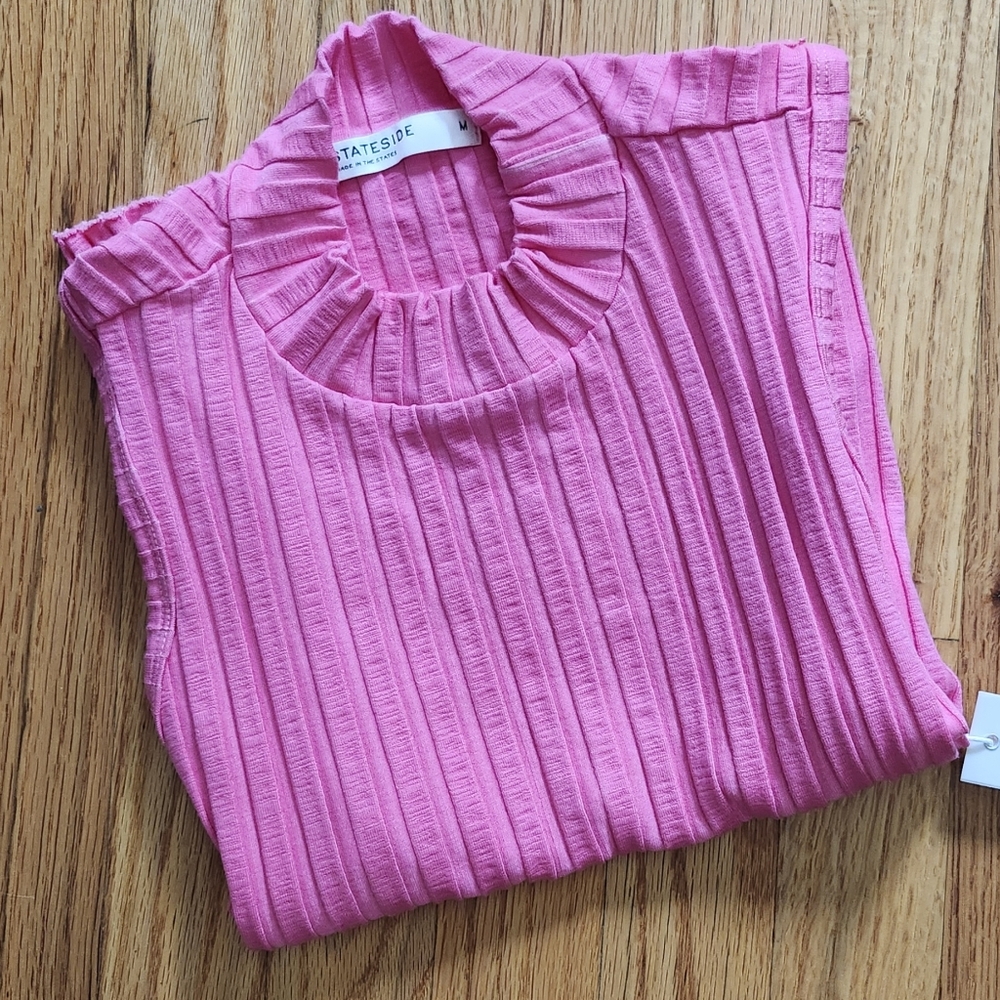 Stateside Pink Sleeveless Ribbed Cropped Top Women's Size M